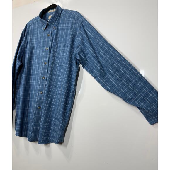 L.L. Bean Button Down Collared Long Sleeve Cotton Blue Plaid Casual Mens Size XL - Picture 5 of 8